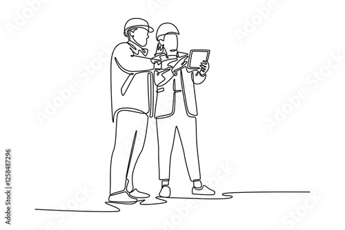 Woman tech concept. Single line draw design vector graphic illustration.