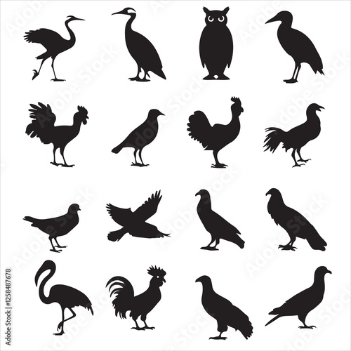 SET OF BLACK VECTOR VARIOUS BIRD SILHOUETTE