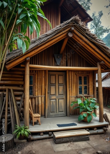 Bamboo house in nepal: beautiful rural architecture in a wooden village bamboo house background beautiful bamboo asian seaport baltic sea antebellum