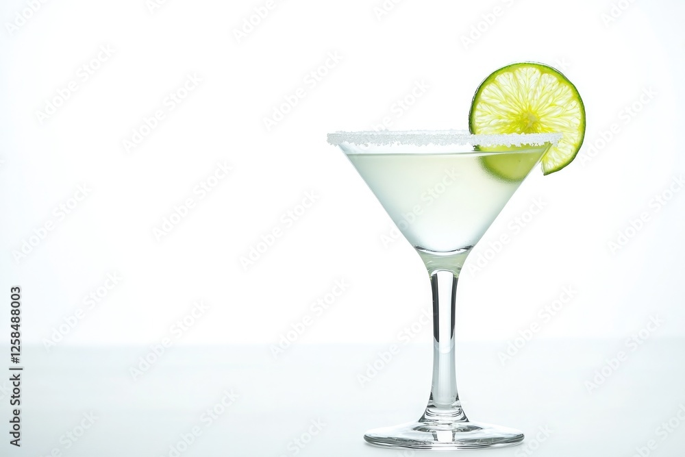 Chilled cocktail in elegant glass garnished with lime slice, ref Chilled cocktail in elegant glass garnished with lime slice, ref