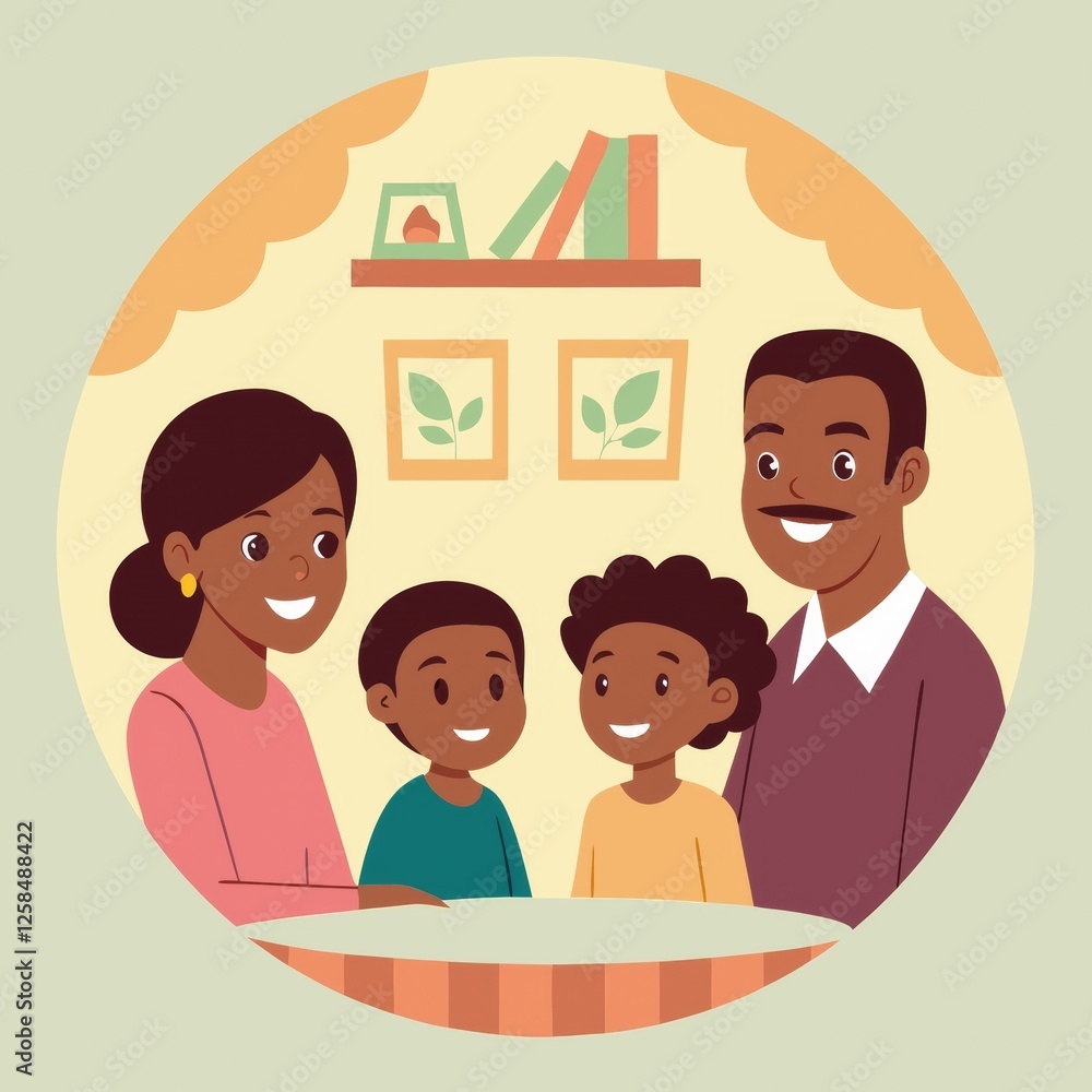 Adoptive family sharing a special moment together, love beyond biological connections. Family cartoon Adoptive family sharing a special moment together, love beyond biological connections. Family cartoon