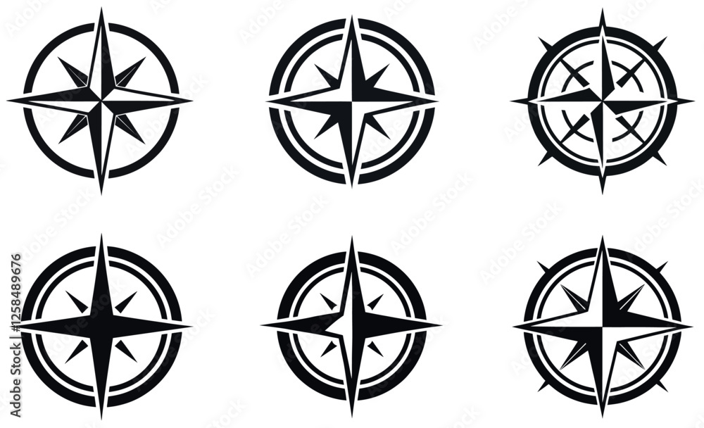 Stylish black and white compass rose graphic Stylish black and white compass rose graphic