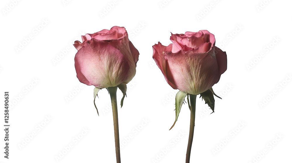 two pink roses isolated on white background two pink roses isolated on white background