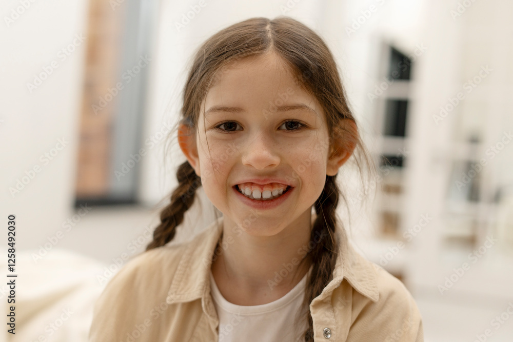 Portrait of smiling young girl with braids showing happiness and joy Portrait of smiling young girl with braids showing happiness and joy