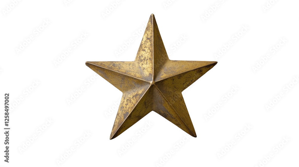 Fototapeta premium Golden five-pointed star with transparent background representing achievement and excellence