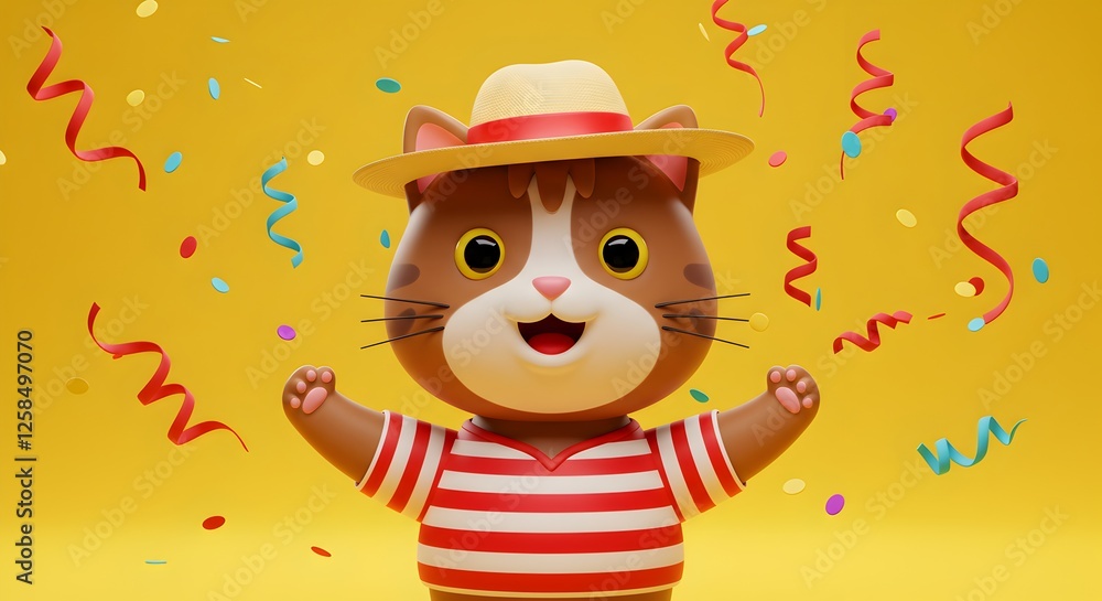 Naklejka premium Carnival Emoji 3D on a Yellow Background – Festive and Colorful Celebration Icon 3D