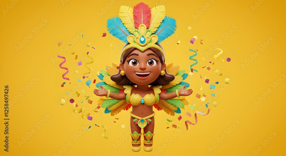 Fototapeta premium Carnival Emoji 3D on a Yellow Background – Festive and Colorful Celebration Icon 3D
