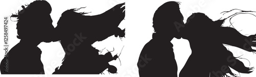 Silhouettes of Romantic Couples Kissing in the Wind  
