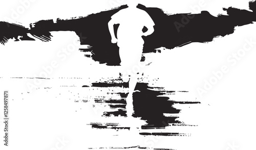 Grunge Style Running Silhouette in Black and White  
