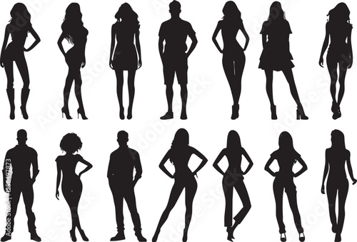 Silhouettes of Fashionable Men and Women Posing  
