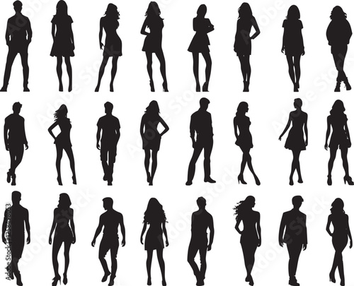 Collection of Fashion Silhouettes of Men and Women  
