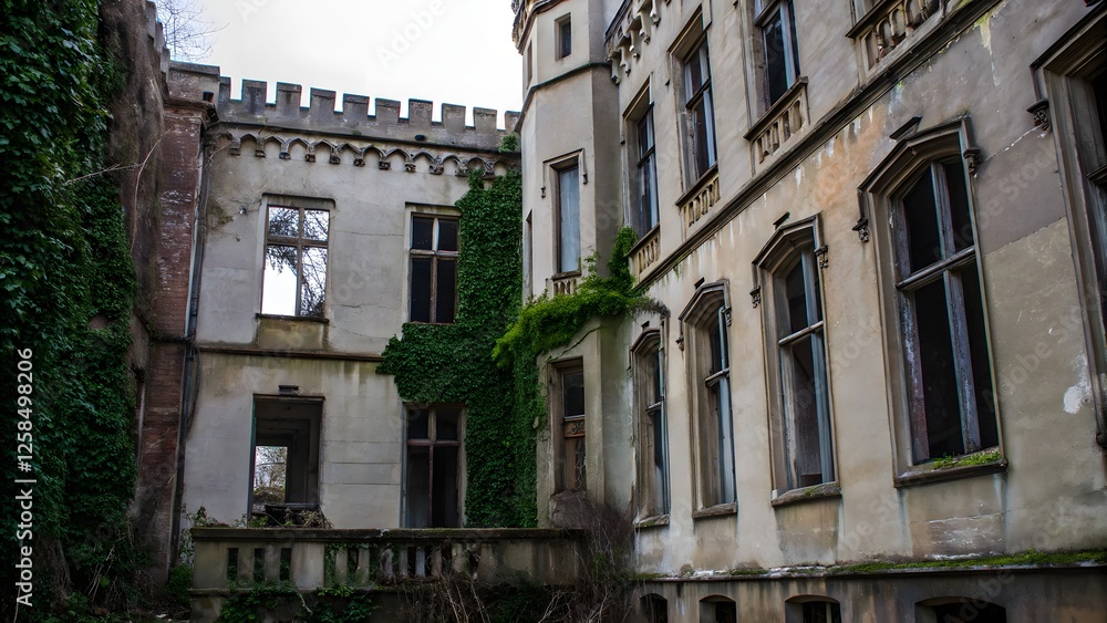 Fototapeta premium Intricate details of an old abandoned castle with