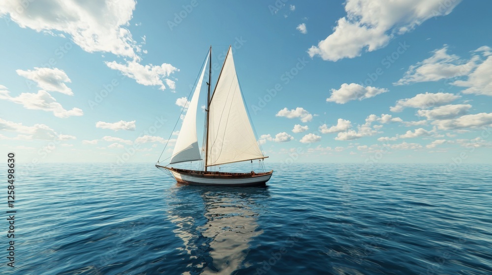 Fototapeta premium Serene Sailing Scene with Majestic Sailboat on Calm Ocean Waters