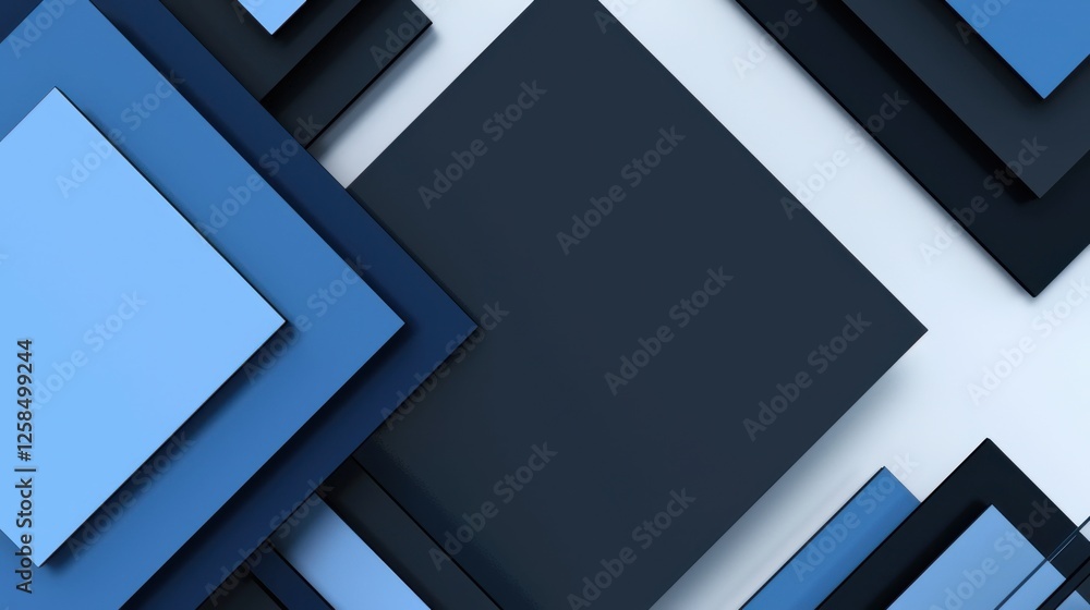 Fototapeta premium Minimalist Squares and Rectangles on Blue Background with White Center Space for Text. Abstract Minimalist Wallpaper for Simple and Geometric Modern Design.
