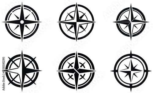 Vector Illustration of a Black and White Compass Rose