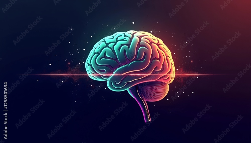 Fototapeta premium Glowing Brain with Colorful Particles