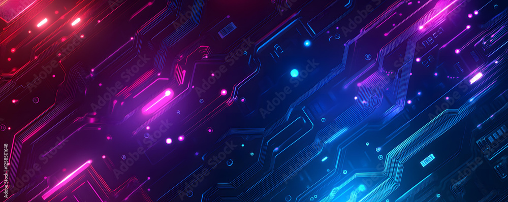 Obraz premium Abstract Futuristic Technology Background with Glowing Neon Circuit Board Design