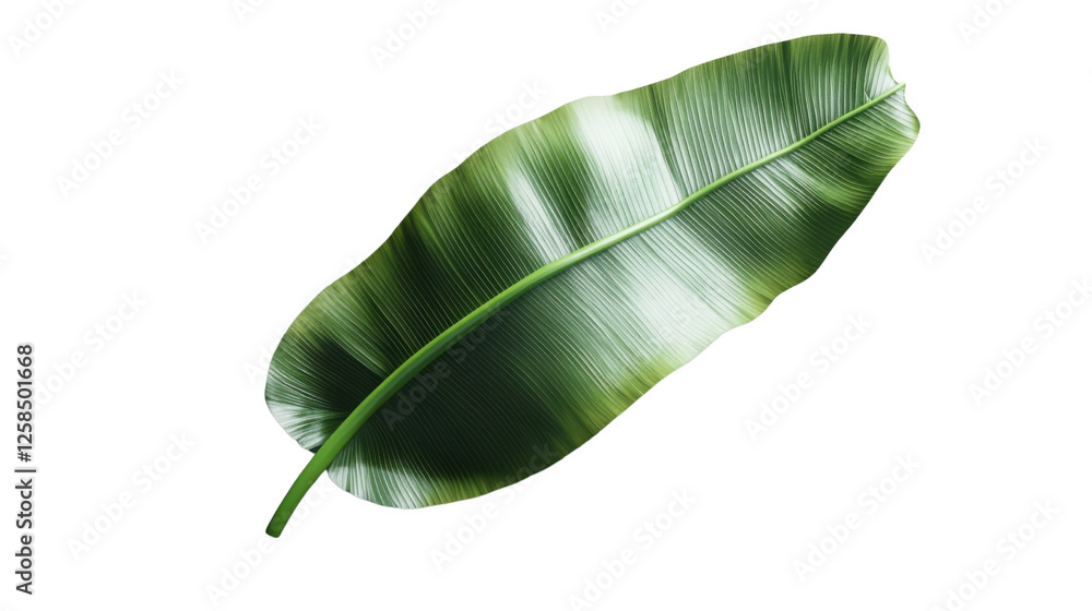 Fototapeta premium Single green banana leaf isolated on transparent background