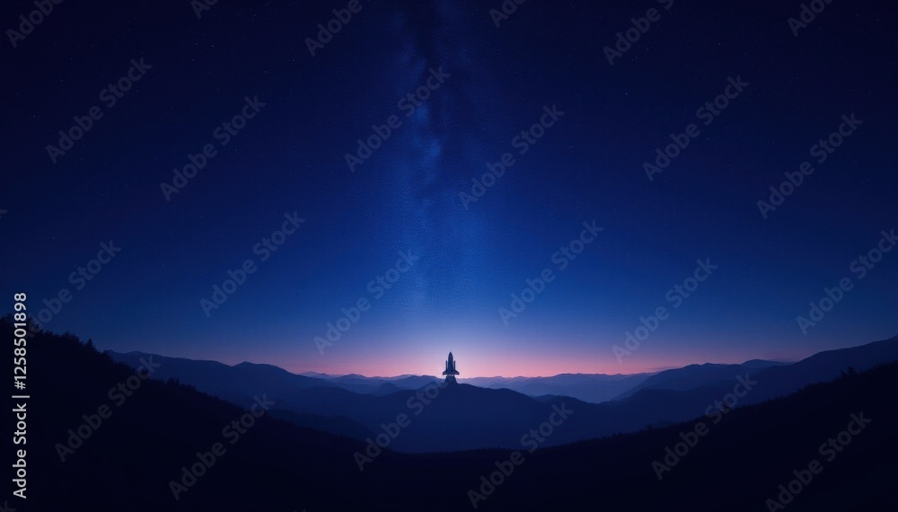 Fototapeta premium Vast starry night sky with twinkling stars and dark silhouette of a space shuttle in the distance , shuttle, cosmos, celestial