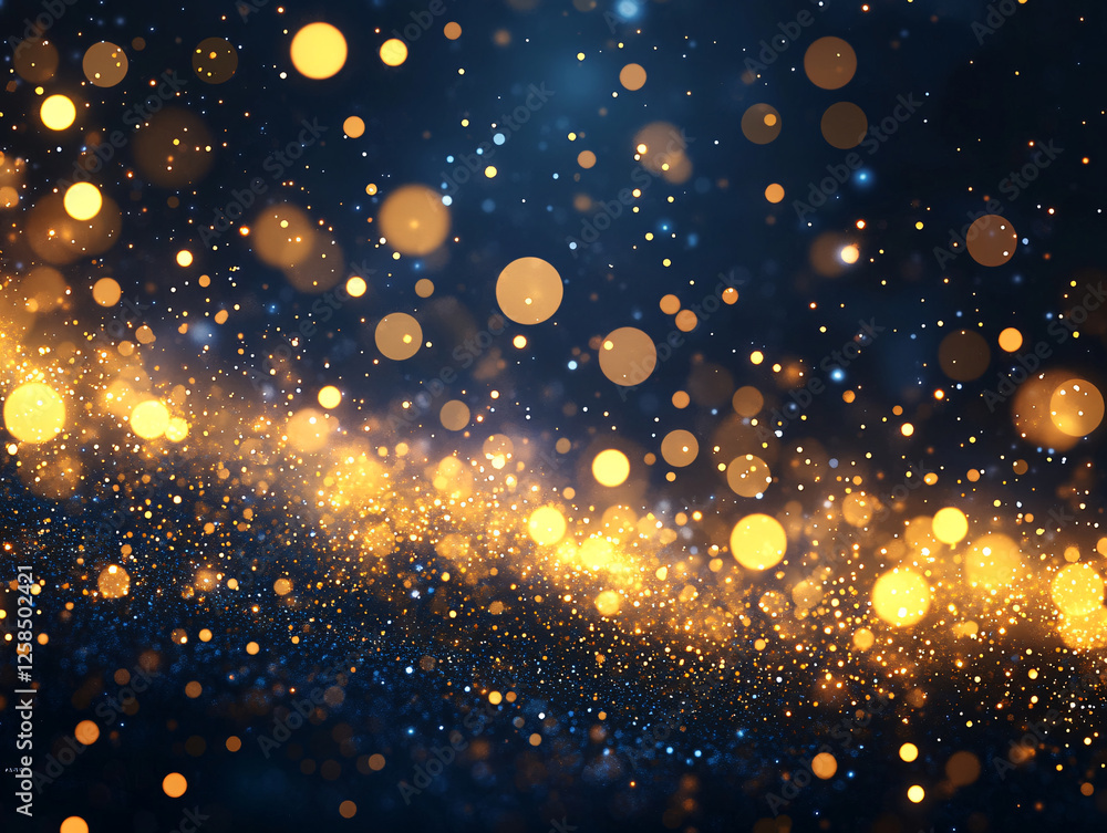 Fototapeta premium vibrant, abstract scene filled with numerous glowing, circular lights in shades of orange, yellow, and blue, creating a mesmerizing bokeh effect against a dark background.