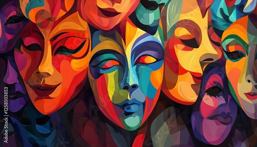 Wallpaper Mural Seamless artistic illustration of multicolored theatrical drama masks Torontodigital.ca