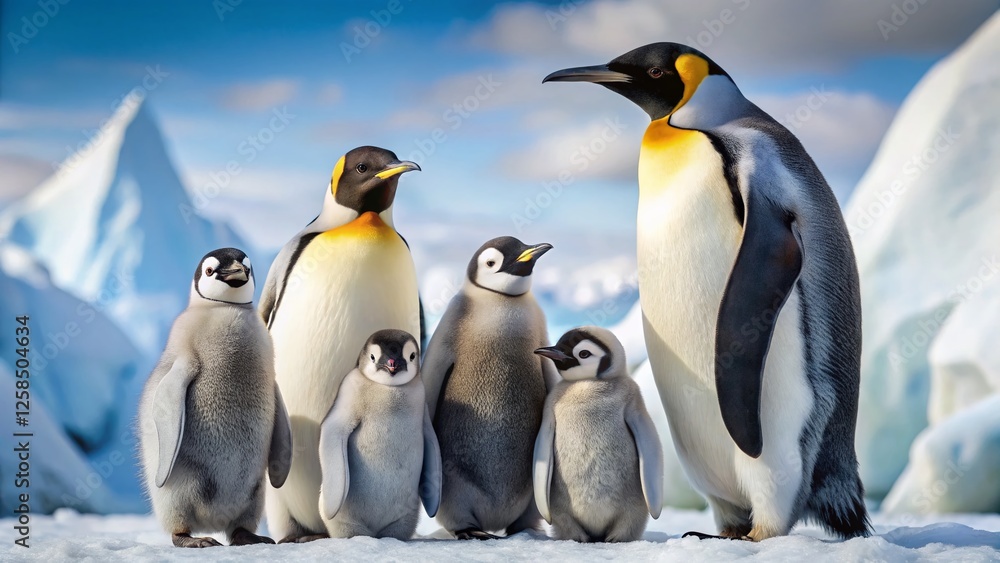 Fototapeta premium Antarctic Penguin Family Life: Documentary Photography of Emperor Penguins Nesting