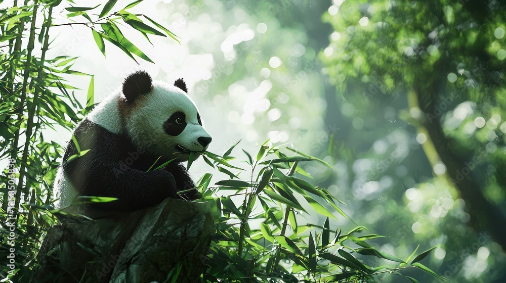 Obraz premium Tranquil Panda in Bamboo Forest: A Moment of Serenity