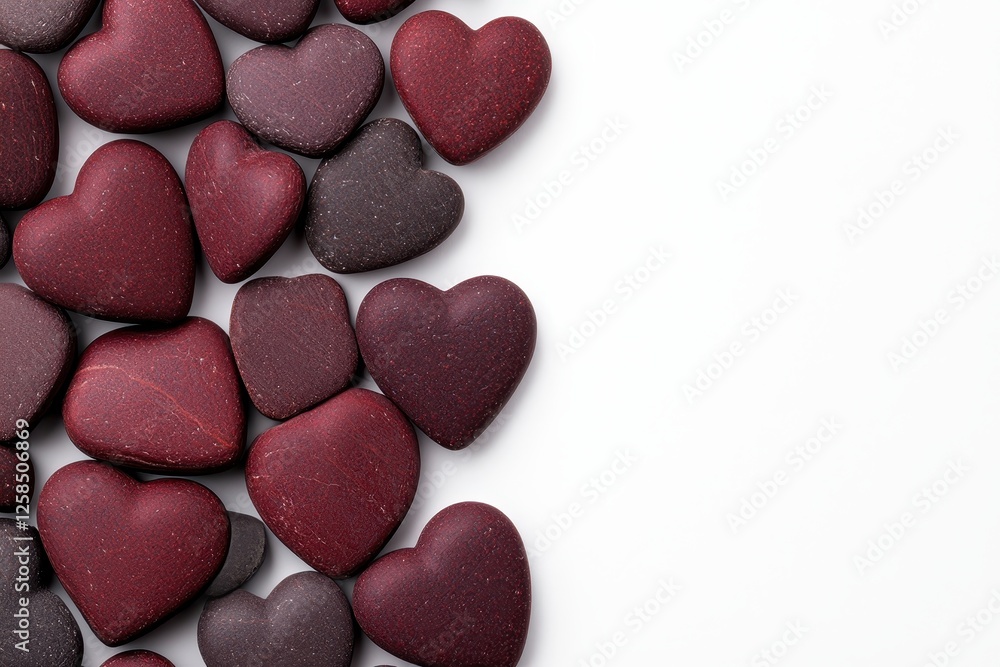 A collection of red and dark hearts arranged on a white background for romance. A collection of red and dark hearts arranged on a white background for romance.