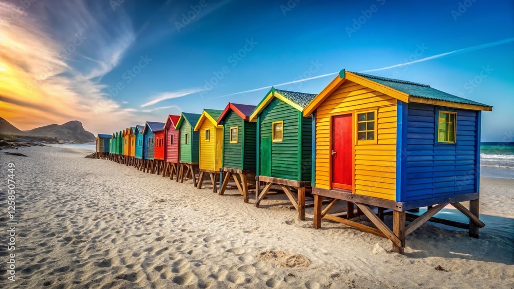Vibrant Muizenberg Beach Huts, Cape Town, South Africa: Colorful Iconic Wooden Structures Vibrant Muizenberg Beach Huts, Cape Town, South Africa: Colorful Iconic Wooden Structures