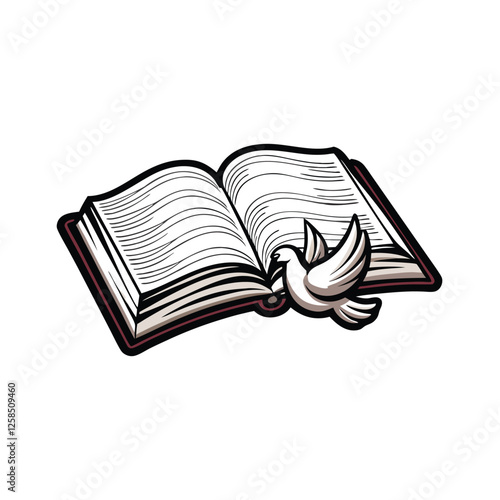 A meticulously detailed image depicting a Holy Bible and a white dove positioned side-by-side, symbolizing scripture and the Holy Spirit.
