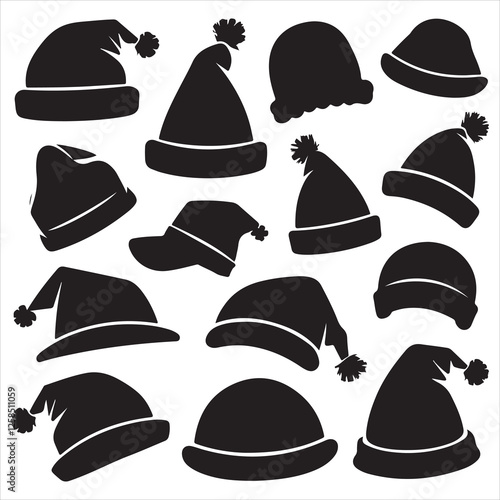 Silhouette of santa claus hat, Christmas santa claus hat , CHRISTMAS HAT vector set	
