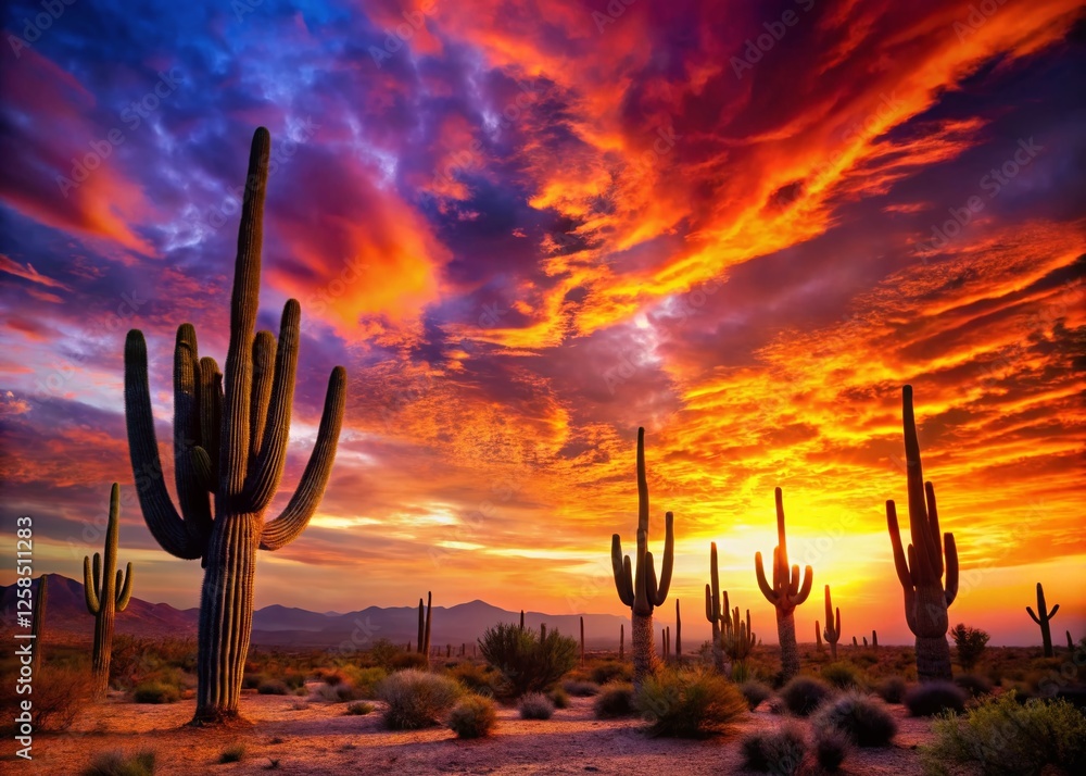 Arizona Sunset: Saguaro Cactus Silhouette at Golden Hour Arizona Sunset: Saguaro Cactus Silhouette at Golden Hour