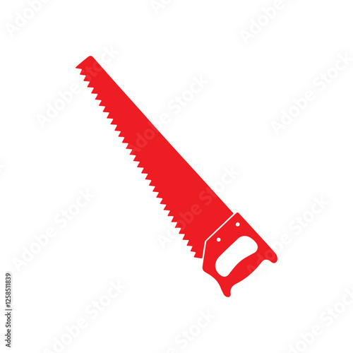 Red hand saw silhouette vector flat illustration design on white background.