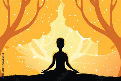 Serene alien meditating beneath a bioluminescent cosmic tree, bathed in nebula light.  Detailed, vibrant colors, peaceful atmosphere.