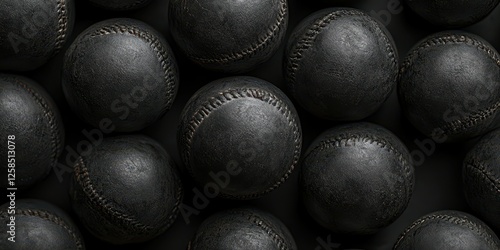 Baseballs arranged in a neat pattern on a dark surface showcasing their textured detail and stitching photo