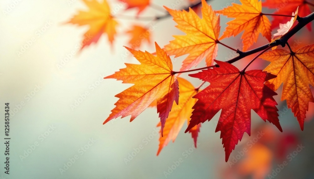 Vibrant orange and red leaves adorning a wooden branch, branches, color, foliage Vibrant orange and red leaves adorning a wooden branch, branches, color, foliage