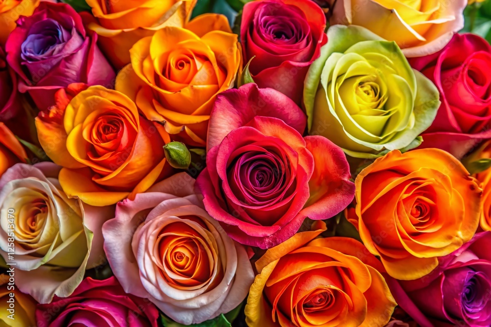 Naklejka premium Vibrant Rose Bouquet Overhead: A Stunning Top View of Colorful Roses