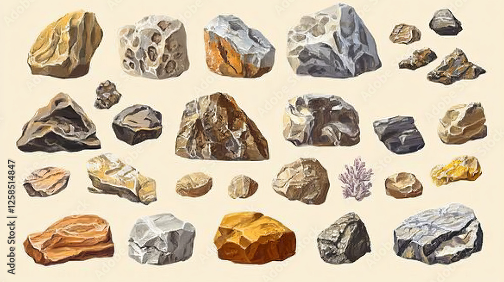 Set of desert stones, mountain rock lumps and pieces. Natural geological materials, textures for pc game formation isolated ui or gui elements, Cartoon vector illustration, icons collection Set of desert stones, mountain rock lumps and pieces. Natural geological materials, textures for pc game formation isolated ui or gui elements, Cartoon vector illustration, icons collection