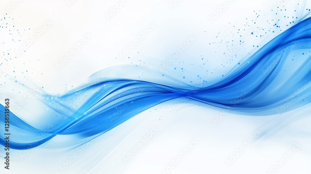 Fototapeta premium Abstract blue wave flowing on white background, sparkle, design