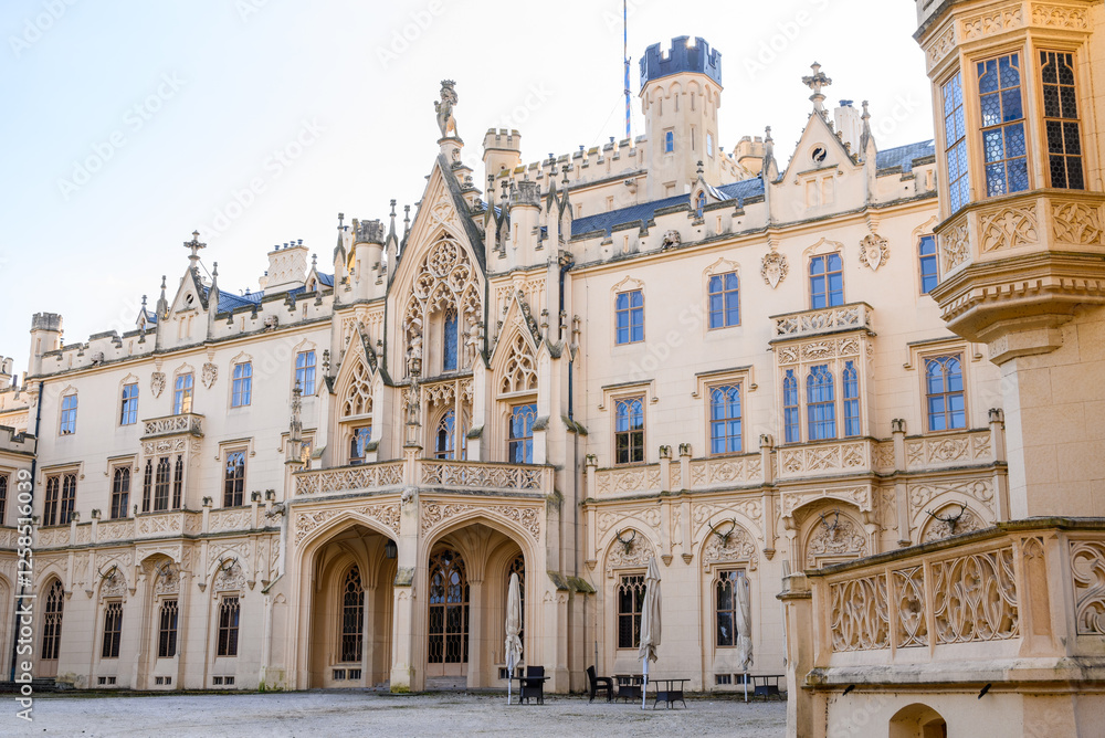 Fototapeta premium Lednice Castle complex, UNESCO World Heritage site in the South Moravia region in Lednice, Czech Republic