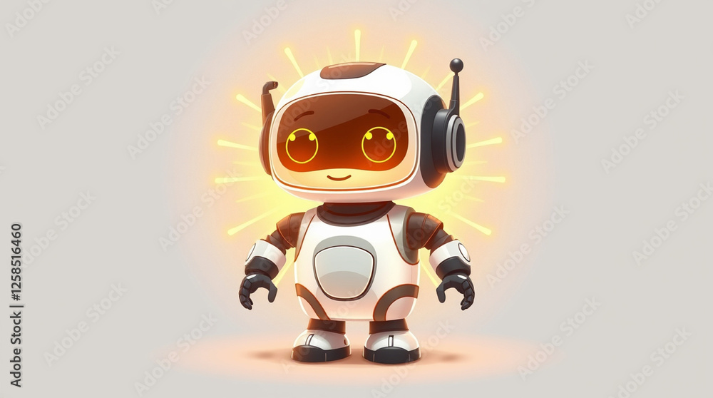 The robot is brightly lit with a warm golden light, creating a radiant and luxurious feel. The robot is brightly lit with a warm golden light, creating a radiant and luxurious feel.