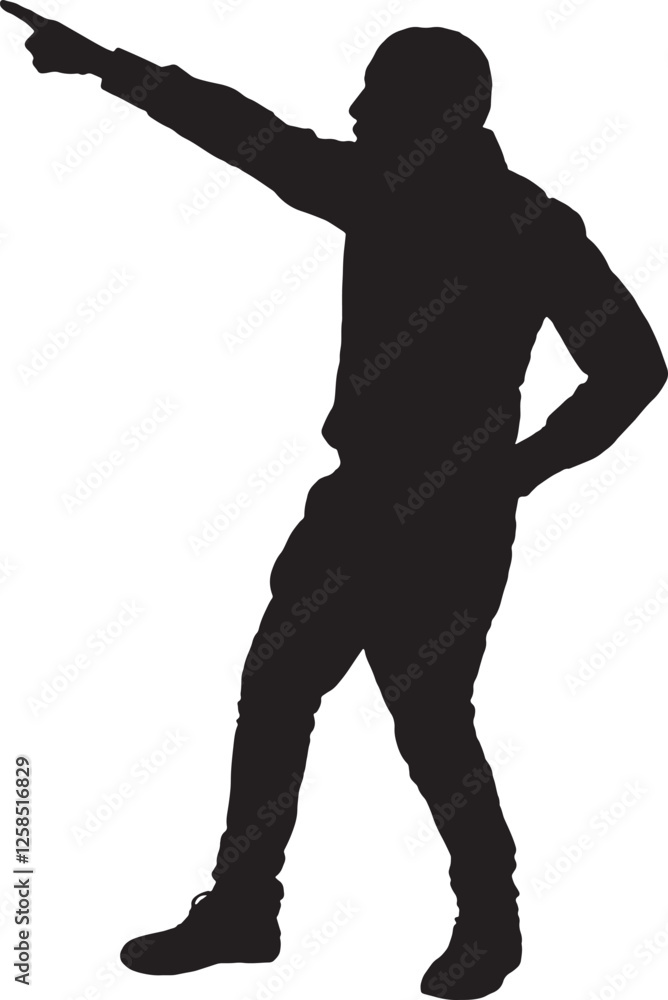 vector; silhouette; man pointing and looking up