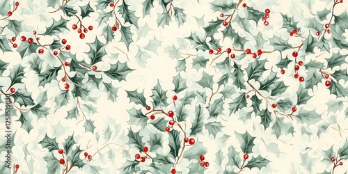 A nostalgic holly pattern with soft tones and intricate details, evoking a classic holiday feel.