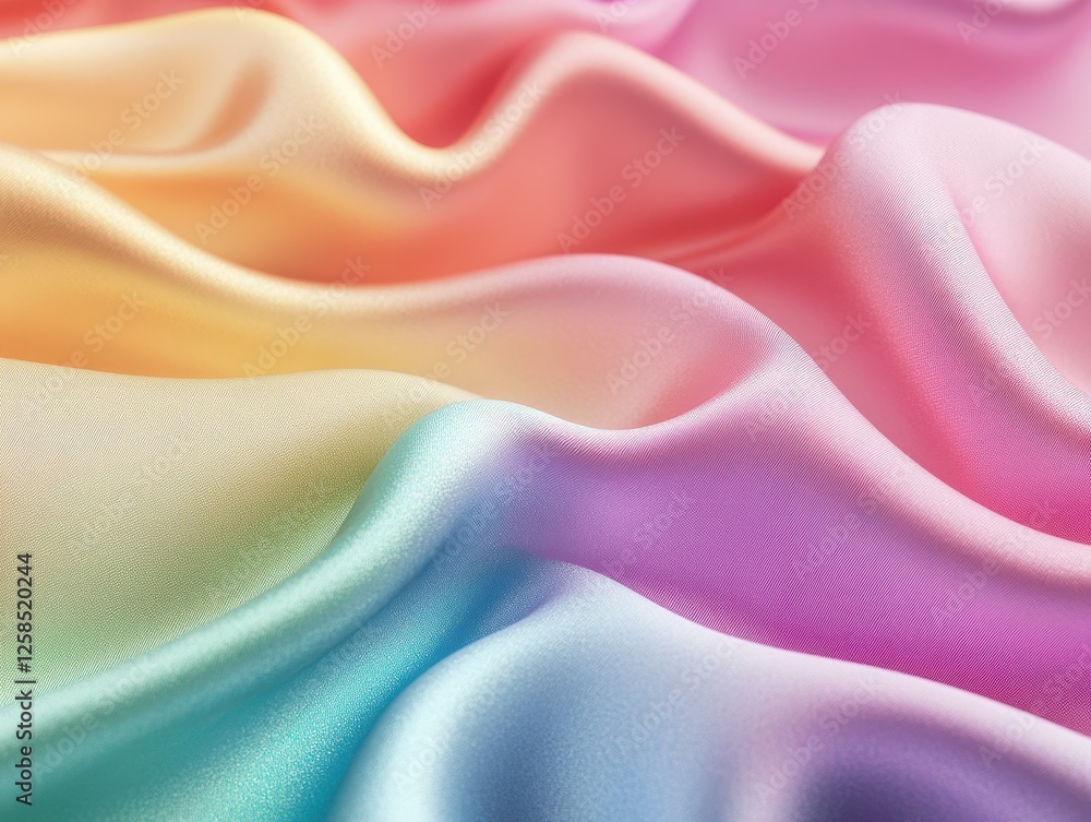 Fototapeta premium Gradient Rainbow Silk Fabric Flowing in Waves Beautiful Soft Luxurious Textile Abstract Background