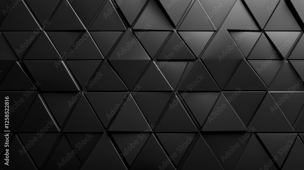 Triangular tiles in matte black with slight details in shadows, generative ai Triangular tiles in matte black with slight details in shadows, generative ai