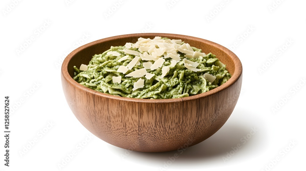 A Bowl of Creamy Pesto Pasta with Parmesan Shavings A Bowl of Creamy Pesto Pasta with Parmesan Shavings