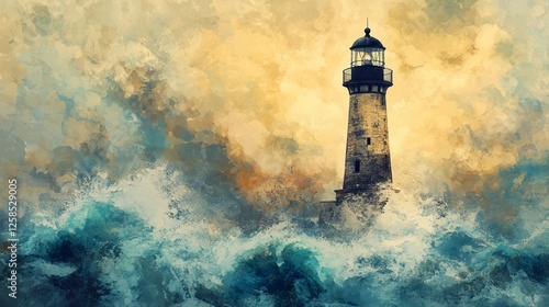 Lighthouse Amidst Powerful Stormy Waves