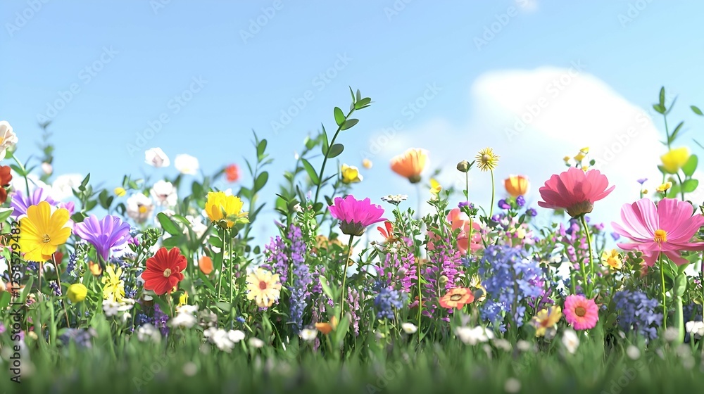 Fototapeta premium Vibrant Wildflower Meadow in Bright Sunlight