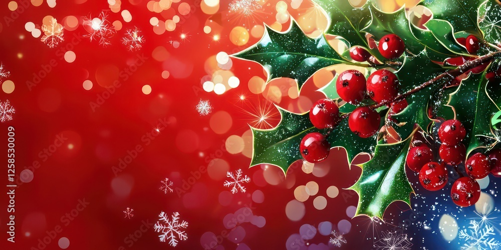 A vibrant holiday-themed background with holly, mistletoe, and sparkling snowflakes. A vibrant holiday-themed background with holly, mistletoe, and sparkling snowflakes.