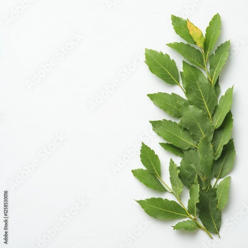 Green Leaves on White Textured Background